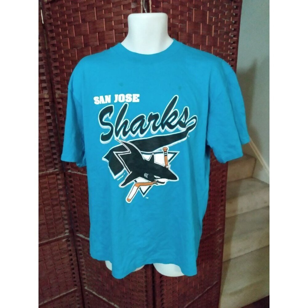 Vintage 90s San Jose Sharks T shirt Big Logo Single Stitch NHL Hockey Large